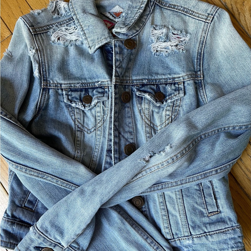 Aztec Embroidered Jean Jacket American Eagle XS